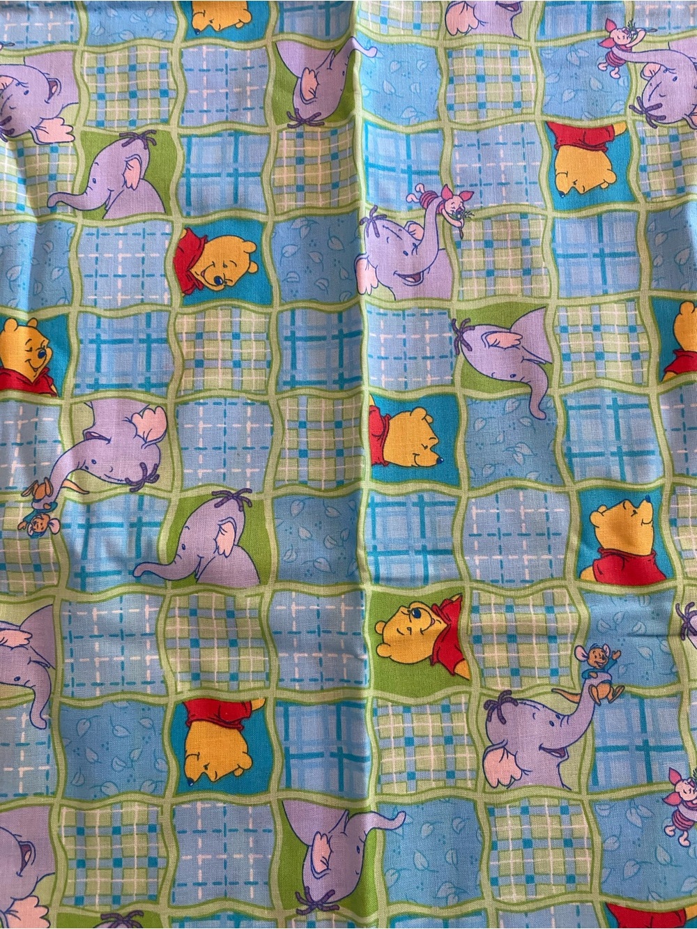 Disney Winnie the Pooh, Piglet & Heffalump Fabric - Blue/Green Print 2 Yards